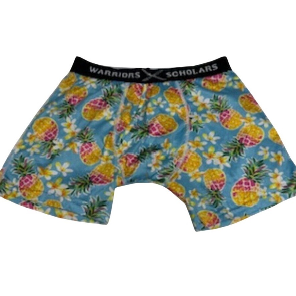 Warriors & Scholars Mens Pineapple Floral Boxer Briefs Blue Medium 32-34